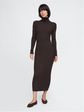 Gap Terra Brown Turtleneck Rib Sweater Midi Dress – Size XS